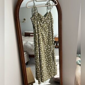 Lulu’s Party in Paris Sage Green Print Tie-Strap Midi Dress, Size Medium